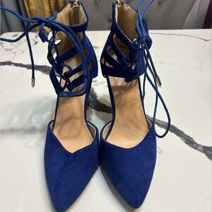 M & L Elegant Blue Lace-Up Women's Heels